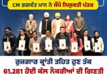 पंजाब के इतिहास में पहली बार चार सालों में 61,000 से अधिक युवाओं को मिली सरकारी नौकरी – भगवंत मान